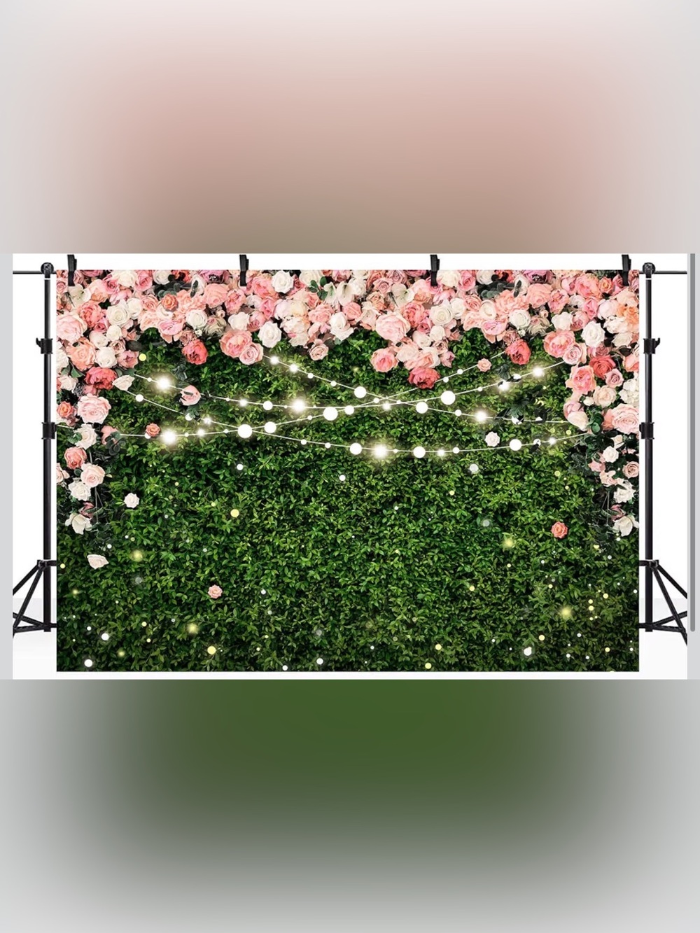 Floral Greenery Backdrop with Pink Rose Garland for Home Parties